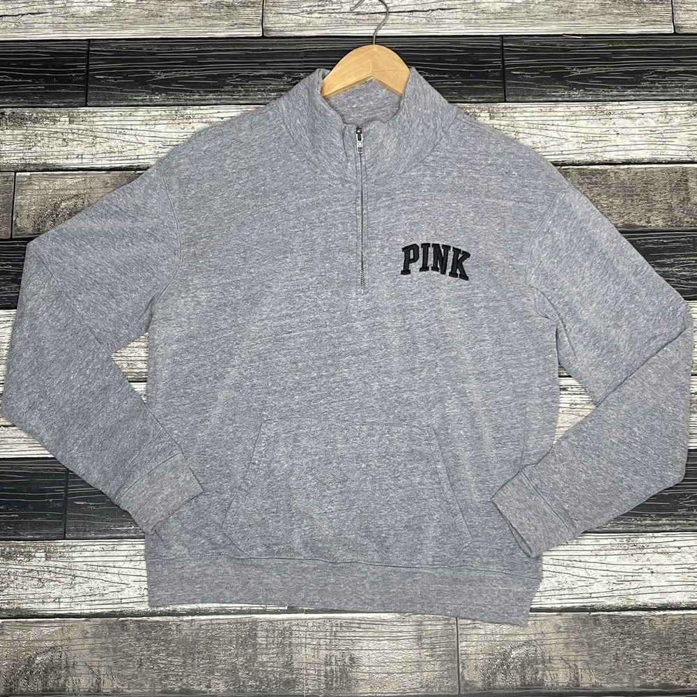 Victorias Secret Pullover Sweatshirt Womens Size Small Cotton Blend Gray 1/4 Zip
